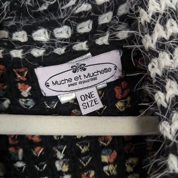 Muche et Muchette Black & White Multicolor Fuzzy Knit Cardigan Size OS - Picture 7 of 8